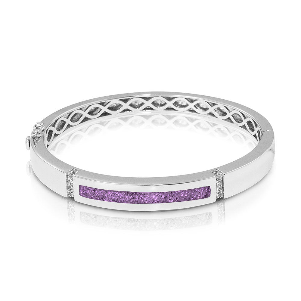 Zilveren as armband die gevuld kan worden met as of haar. Purple