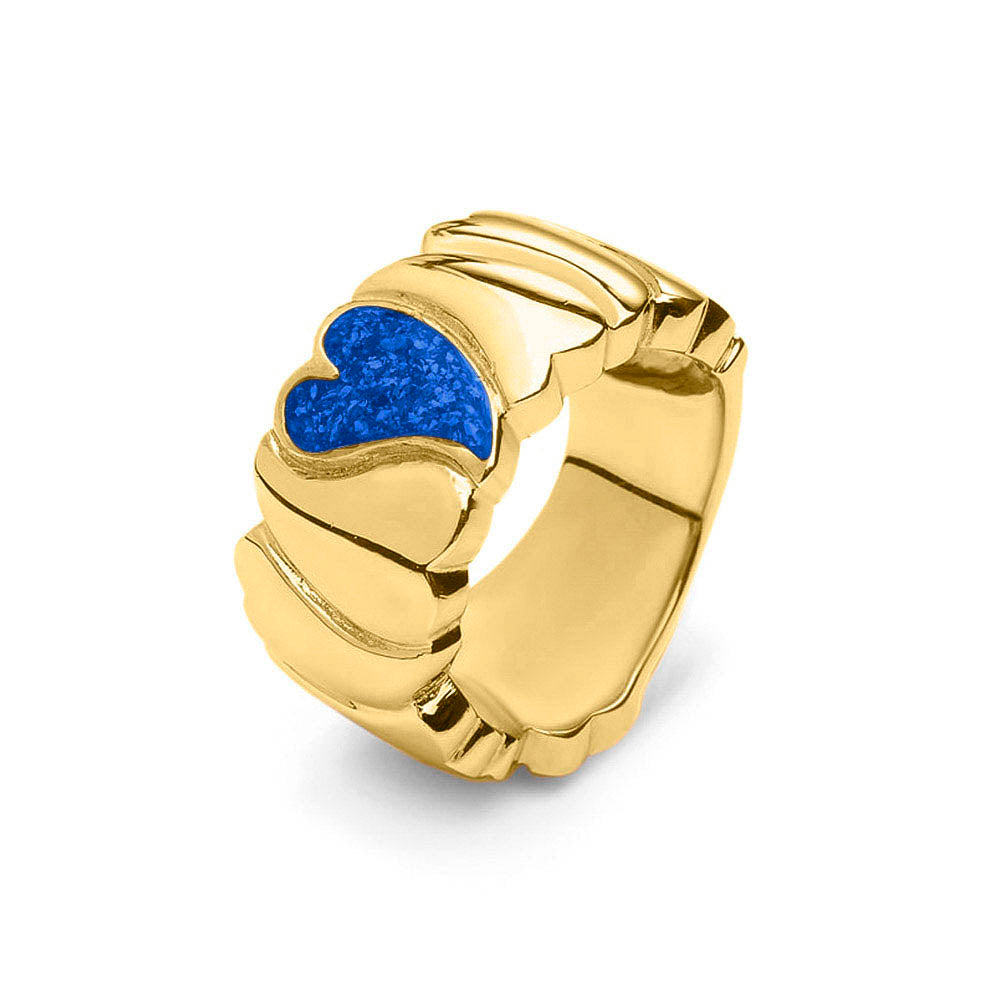 Ring 12 mm uit onze serie gedenksieraden, waar aan de bovenzijde zichtbaar as of haar verwerkt wordt in een hartje. Blue