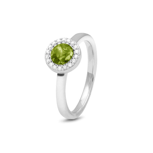  Gedenksieraad, ring 2.5 mm breed met edelstenen naar keuze rondom het compartiment  waar zichtbaar as of haar  in verwerkt wordt. Green