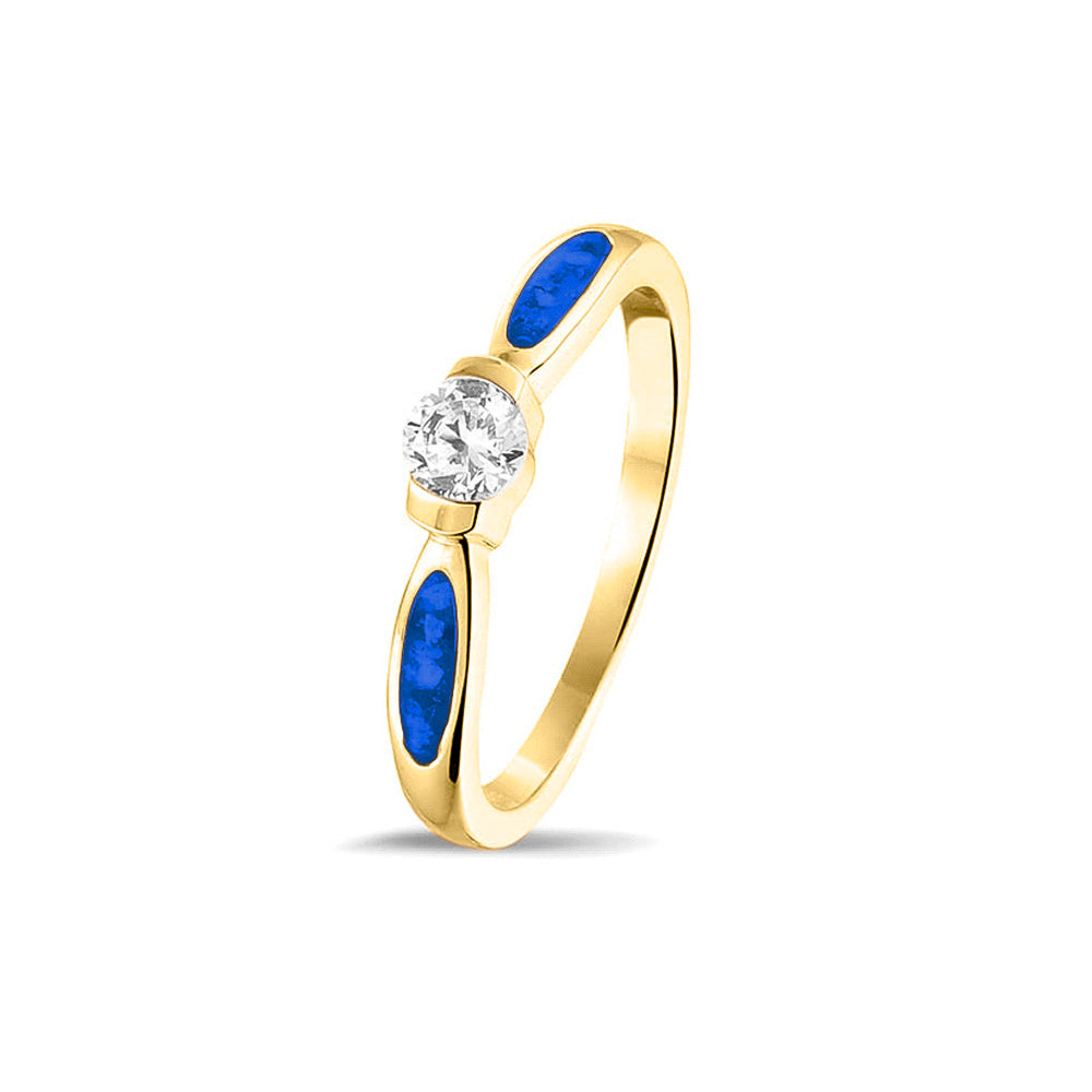  Gedenksieraad, ring 3 mm met edelsteen naar keuze, geflankeerd door twee compartimenten waar zichtbaar as of haar  in verwerkt wordt. Blue