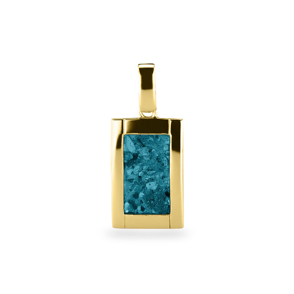 Ashanger rechthoekig, gedenksieraad, waar as en haar in verwerkt wordt. Turquoise